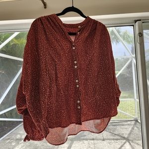 Doen Red Button-Up Blouse